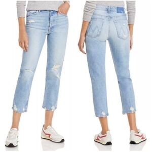 Mother The Tomcat Distressed High Rise Jeans The Confession Light Blue 24